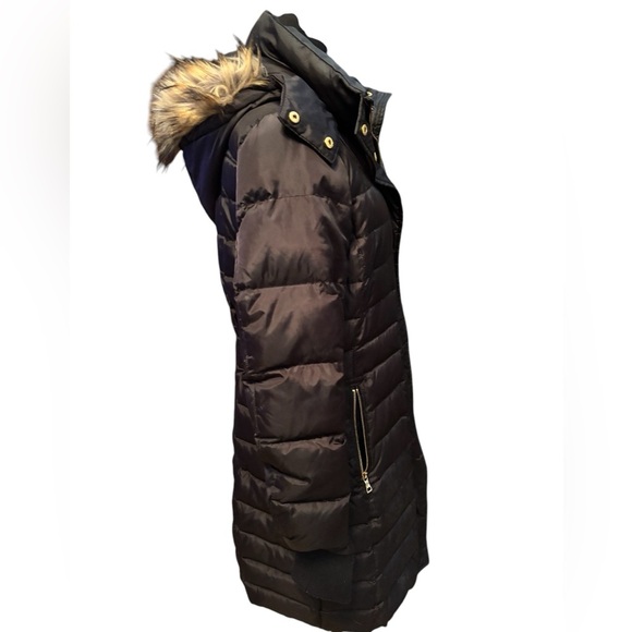 SAM EDELMAN FAUX FUR TRIM HOODED DOWN FEATHER BLACK PUFFER WINTER SKI COAT SZ M - Picture 4 of 13